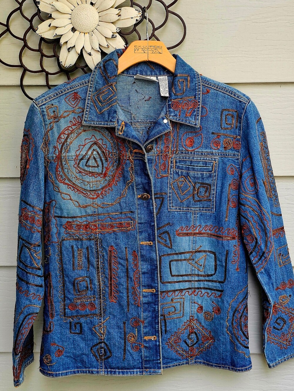 Chicos Vintage Blue Embroidered Denim Shirt Jacket